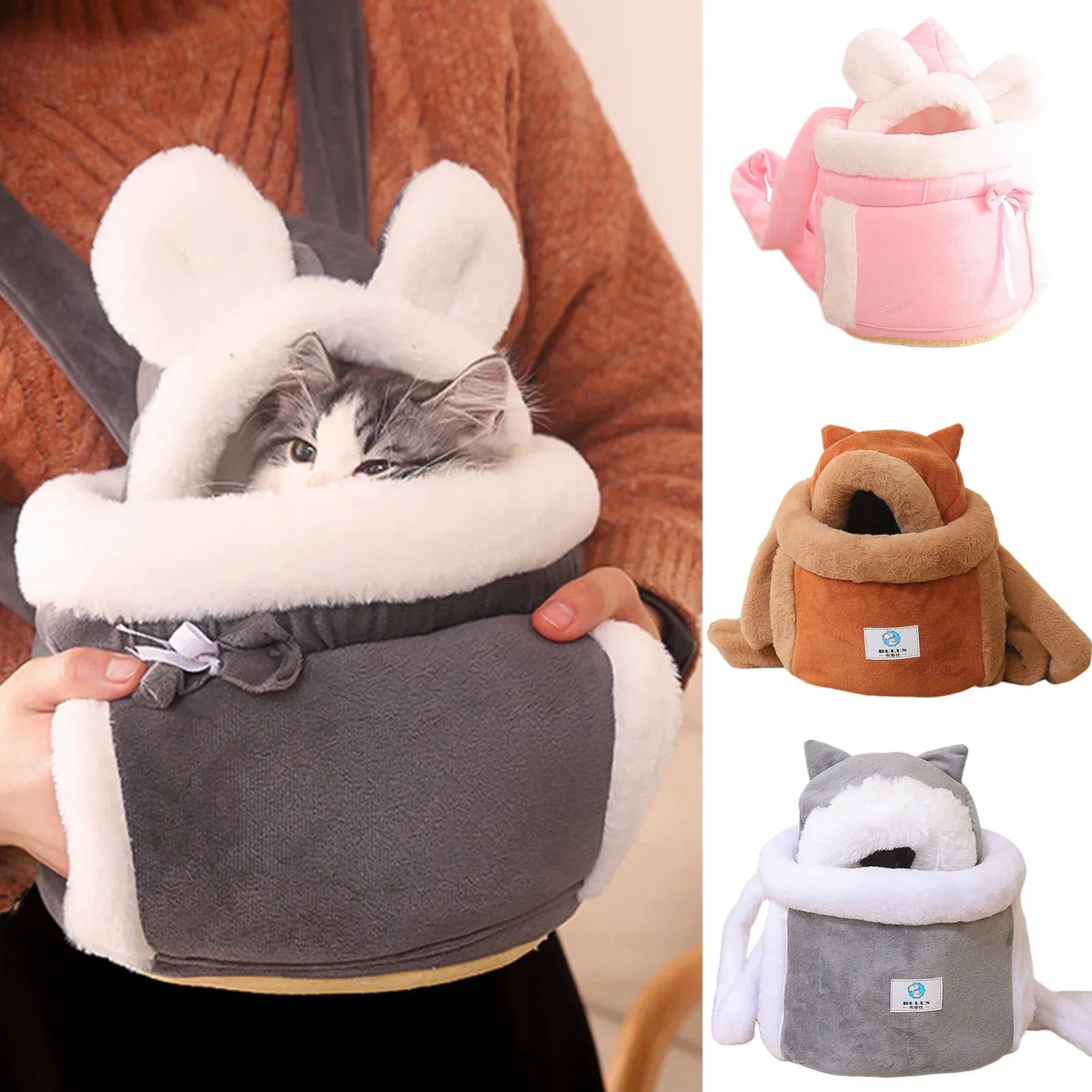 Pet Carrier Backpack for Cats & Small Dogs - Plush Winter Warm Travel Bag, Front Chest Carrier with Soft Fleece Interior, Outdoor Hiking & Car Travel