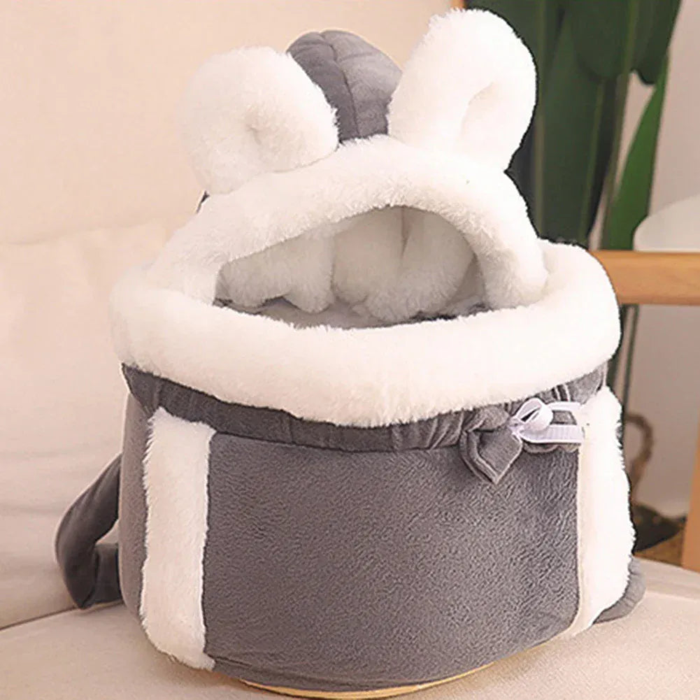 Pet Carrier Backpack for Cats & Small Dogs - Plush Winter Warm Travel Bag, Front Chest Carrier with Soft Fleece Interior, Outdoor Hiking & Car Travel