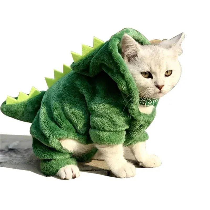 Pet Dinosaur Costume | Funny Halloween Cat & Dog Clothes | Winter Warm Fleece Hoodie for Small Dogs & Cats