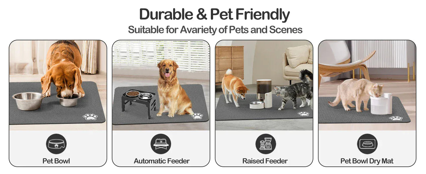 Pet Feeding Mat for Dogs & Cats | Absorbent, Quick-Dry Food & Water Placemat | Easy-to-Clean Non-Slip Pet Bowl Mat