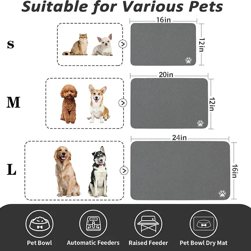 Pet Feeding Mat for Dogs & Cats | Absorbent, Quick-Dry Food & Water Placemat | Easy-to-Clean Non-Slip Pet Bowl Mat