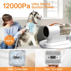 Pet Grooming Vacuum Kit - 12000Pa Dog Hair Vacuum with 5 Tools & 2L Capacity