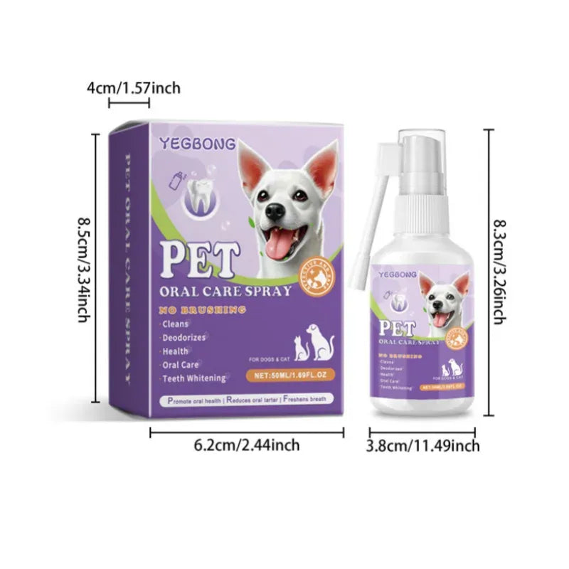 Pet Oral Cleaning Spray for Dogs & Cats - 50ml Teeth Cleaner & Breath Freshener, Dental Care Spray to Remove Plaque & Tartar, Prevent Bad Breath
