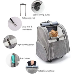 Pet Rolling Carrier with Wheels - 2-in-1 Dog Backpack & Cat Travel Trolley, Convertible Wheeled Pet Carrier for Medium Pets up to 16lbs
