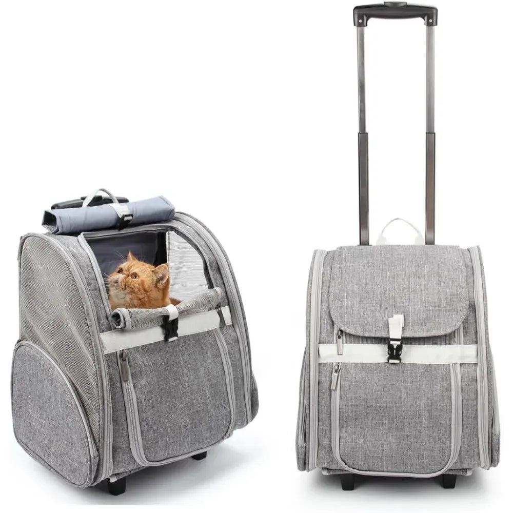 Pet Rolling Carrier with Wheels - 2-in-1 Dog Backpack & Cat Travel Trolley, Convertible Wheeled Pet Carrier for Medium Pets up to 16lbs