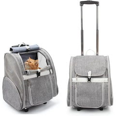 Pet Rolling Carrier with Wheels - 2-in-1 Dog Backpack & Cat Travel Trolley, Convertible Wheeled Pet Carrier for Medium Pets up to 16lbs