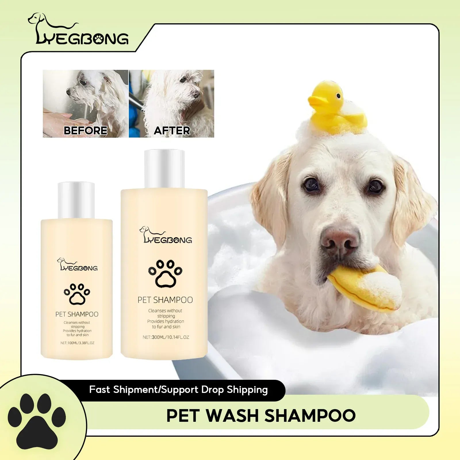 Pet Shampoo for Dogs & Cats - 100ml/300ml Flea Killer & Mite Removal, Deodorizing Itch Relief with Moisturizing Formula, Hair Softening Wash