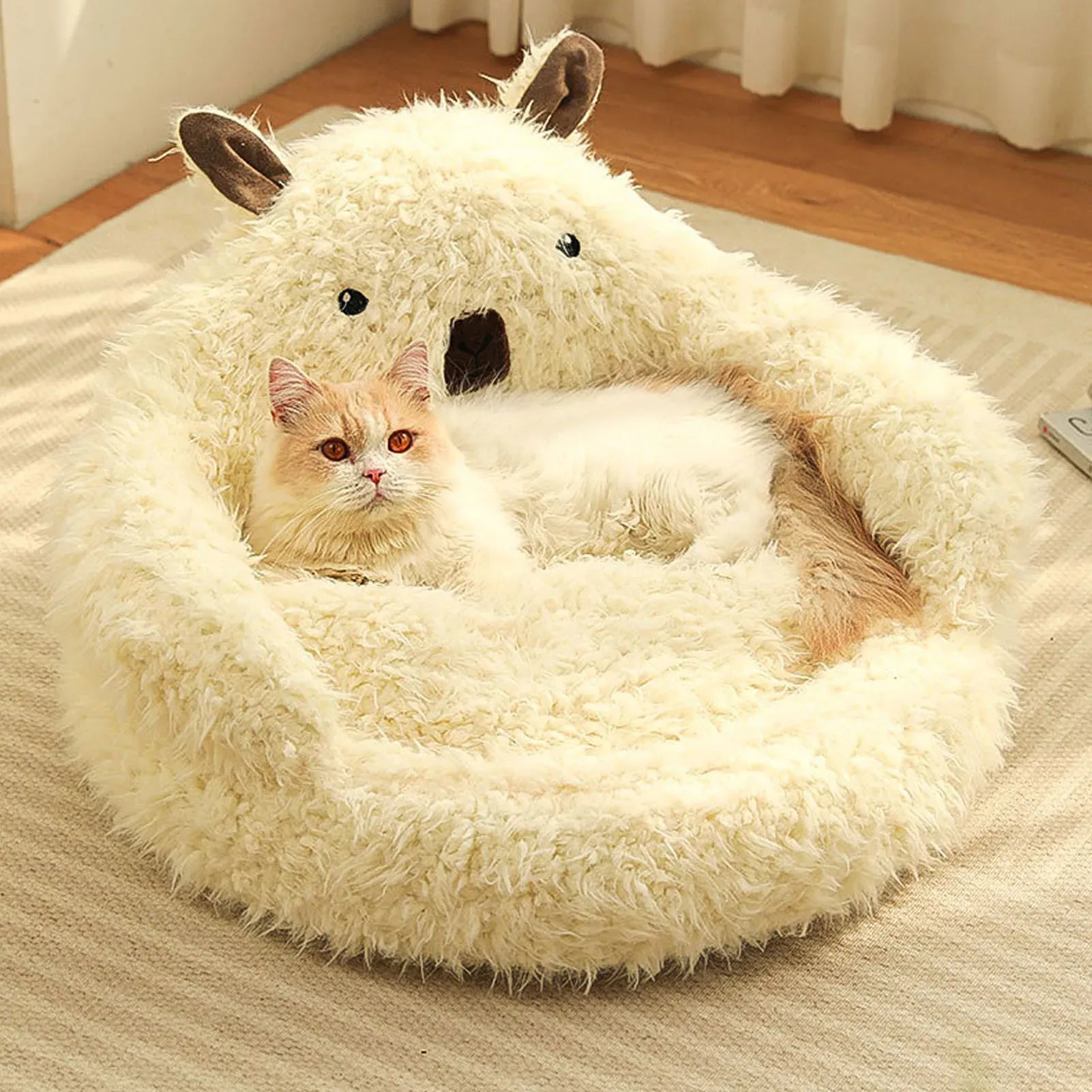 Pet Sofa Bed - Winter Warm Plush Cat Dog Bed with Removable Mat