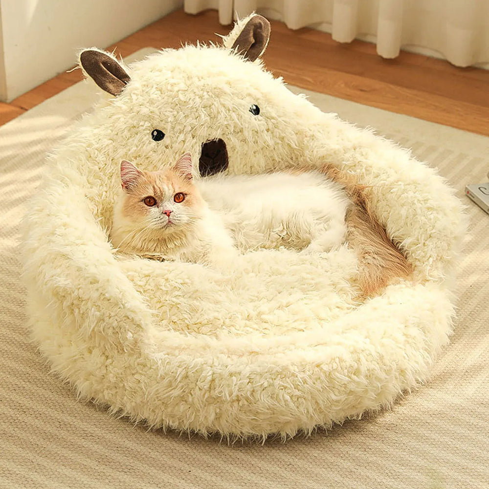 Pet Sofa Bed - Winter Warm Plush Cat Dog Bed with Removable Mat
