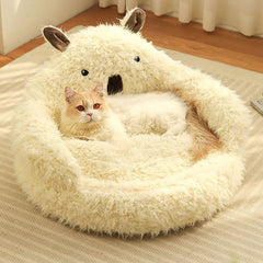 Pet Sofa Bed - Winter Warm Plush Cat Dog Bed with Removable Mat