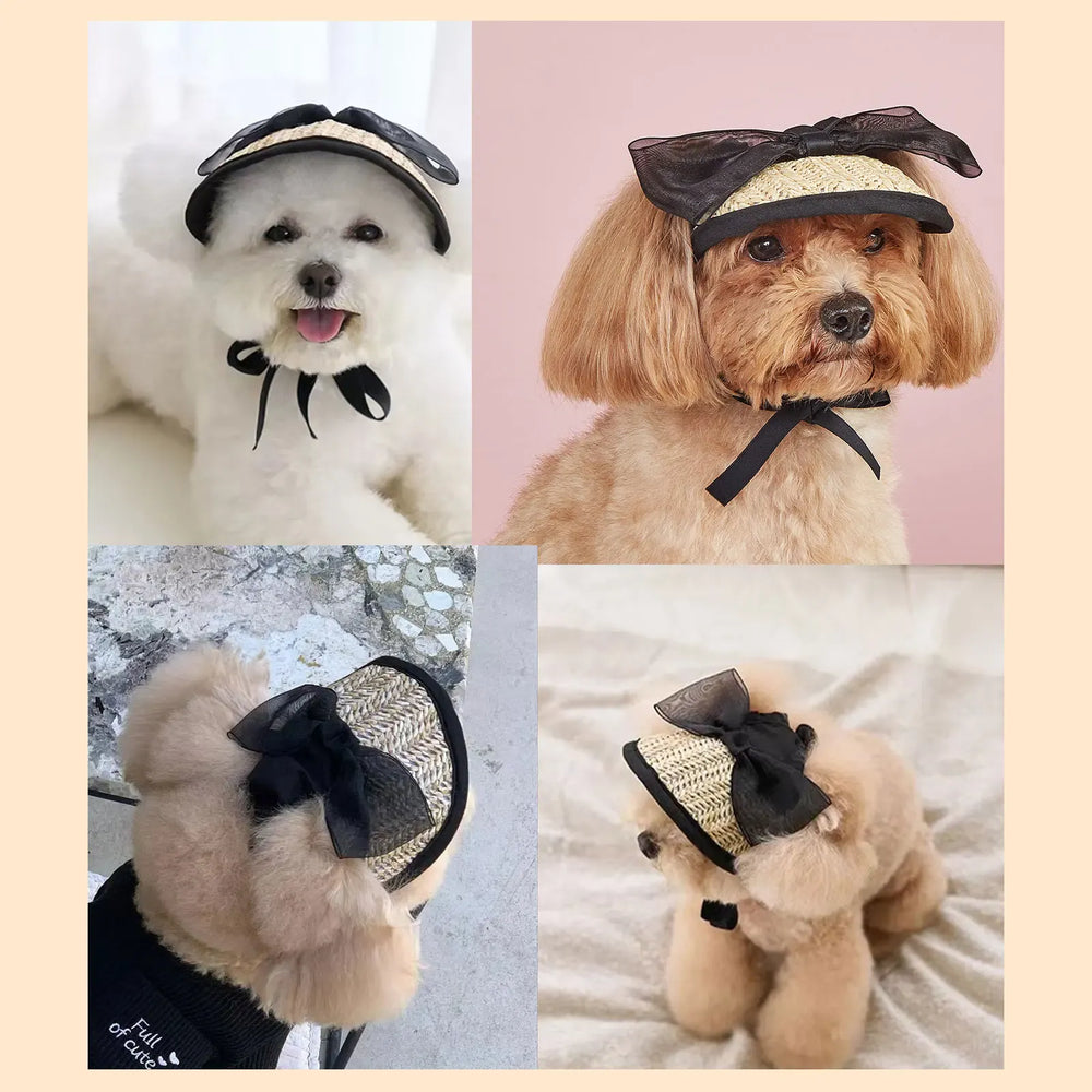 Pet Sun Hat with Bow – Adjustable Summer Sunshade Hat for Dogs & Cats