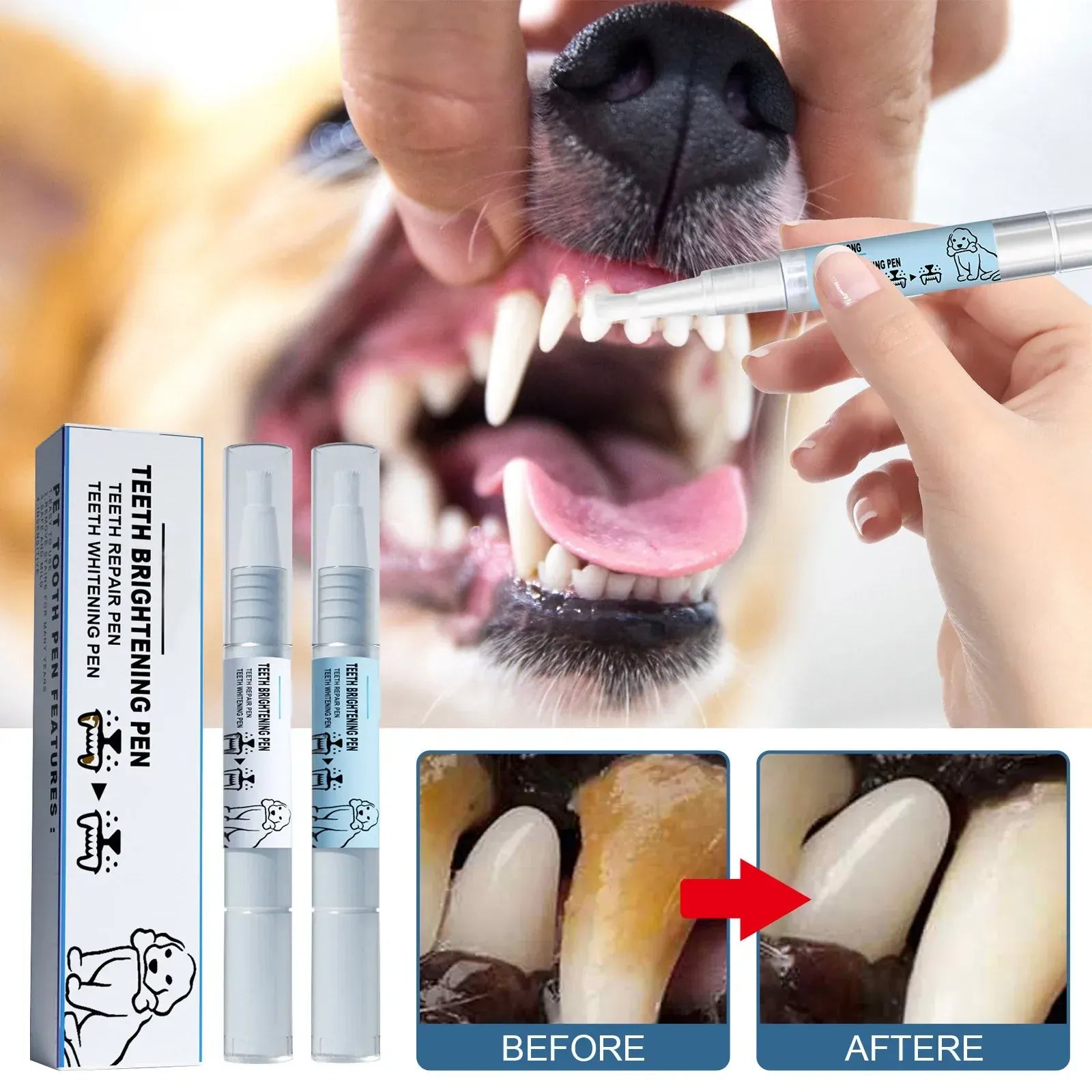 Pet Teeth Cleaning Pen | Dog & Cat Toothbrush & Toothpaste All-in-One | Fresh Breath & Tartar Removal