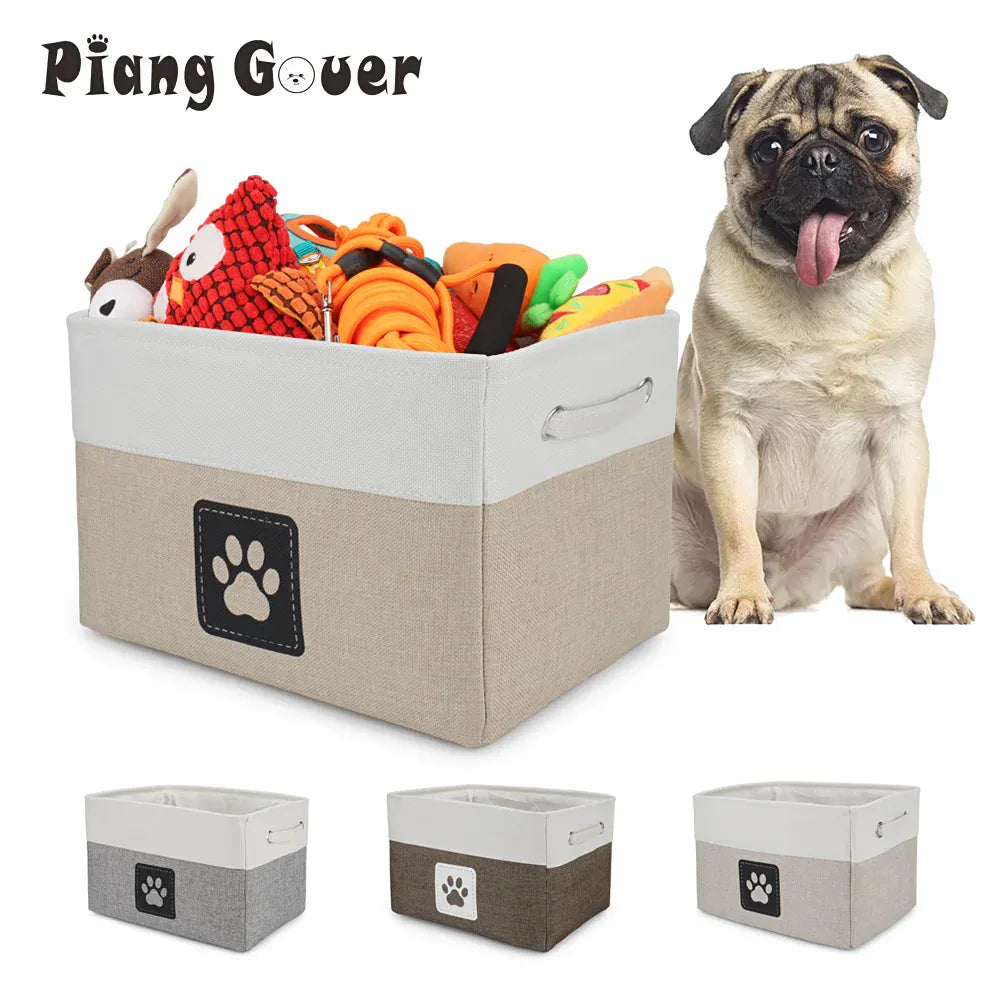 Pet Toy Storage Basket Foldable Paw Dog Cat Clothes Box Accessories Organize Bin