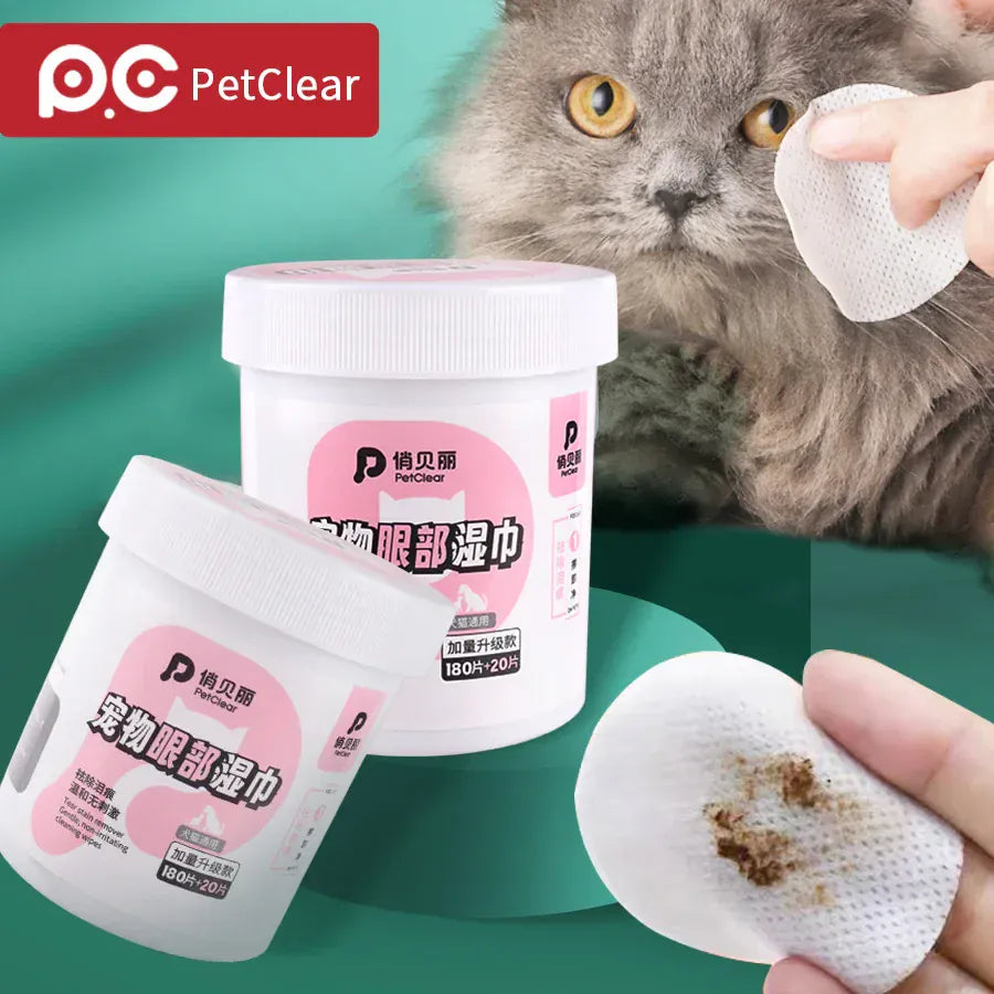 PetClear 200pcs Pet Eye Wipes | Tear Stain Remover for Dogs & Cats | Gentle Daily Eye Care & Cleaning Wet Wipes
