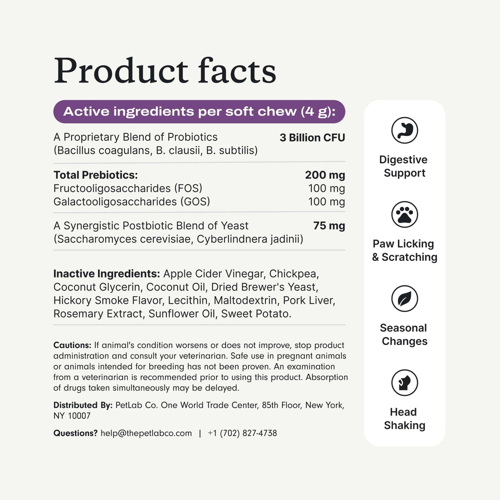 PetLab Co. Probiotics for Dogs – Digestive Health Support with Salmon Flavor, 30 Soft Chews