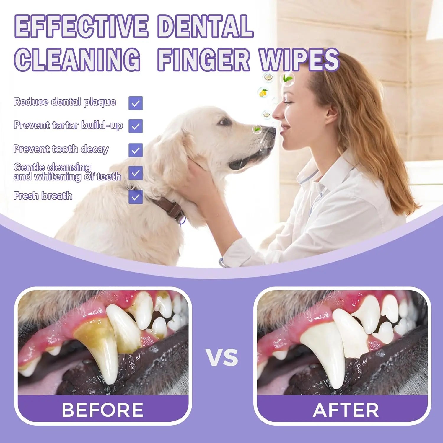 PetPet Teeth Cleaning Finger Wipes – No-Rinse Dental Care for Dogs & Cats | Reduces Plaque & Freshens Breath Teeth Cleaning Dental Finger Wipes for Dogs & Cats, Reduces Plaque & Freshens Breath No-Rinse Dog Teeth Care Finger WipE