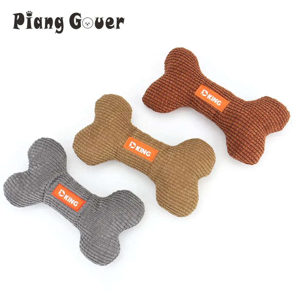 Plush Bone Dog Toy - Small Puppy Squeaky Chew Toy with Multiple Squeakers