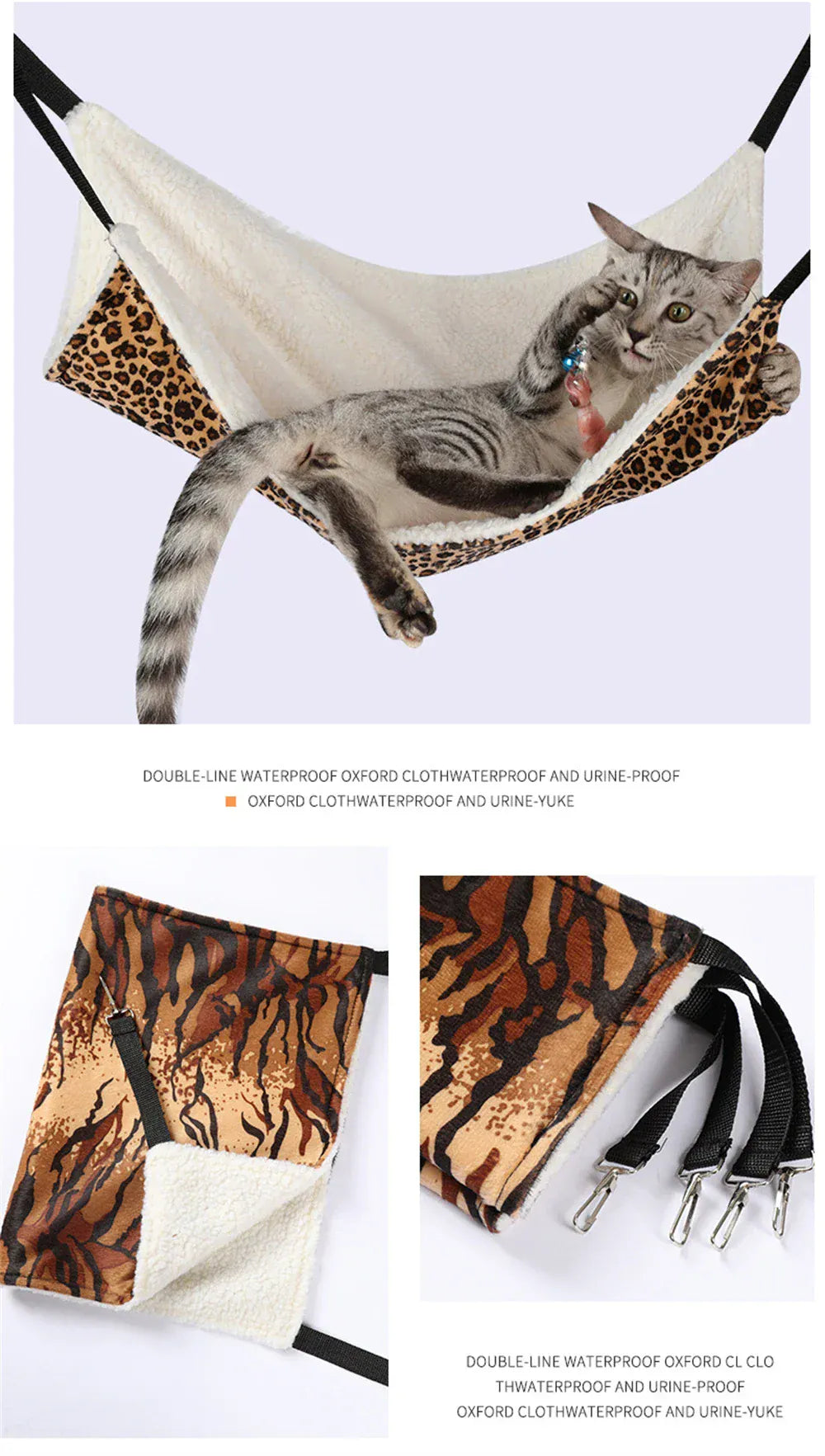 Plush Cat Hammock - Adjustable Heating Pet Mat for Cages & Windows