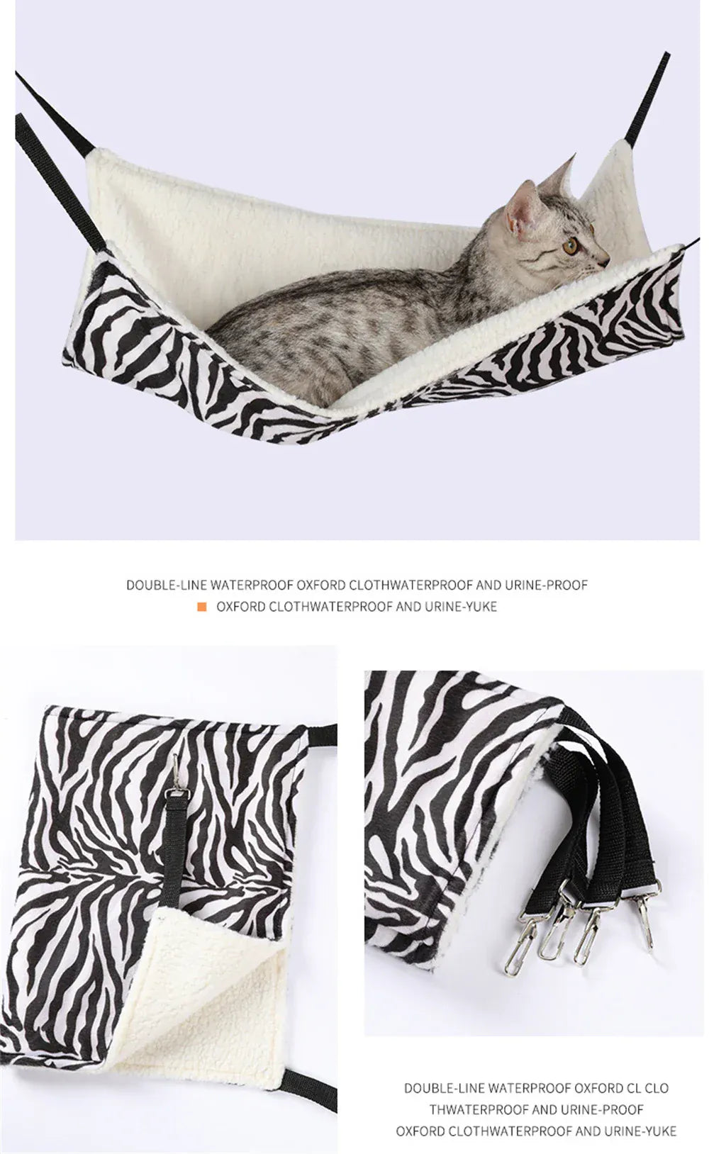 Plush Cat Hammock - Adjustable Heating Pet Mat for Cages & Windows