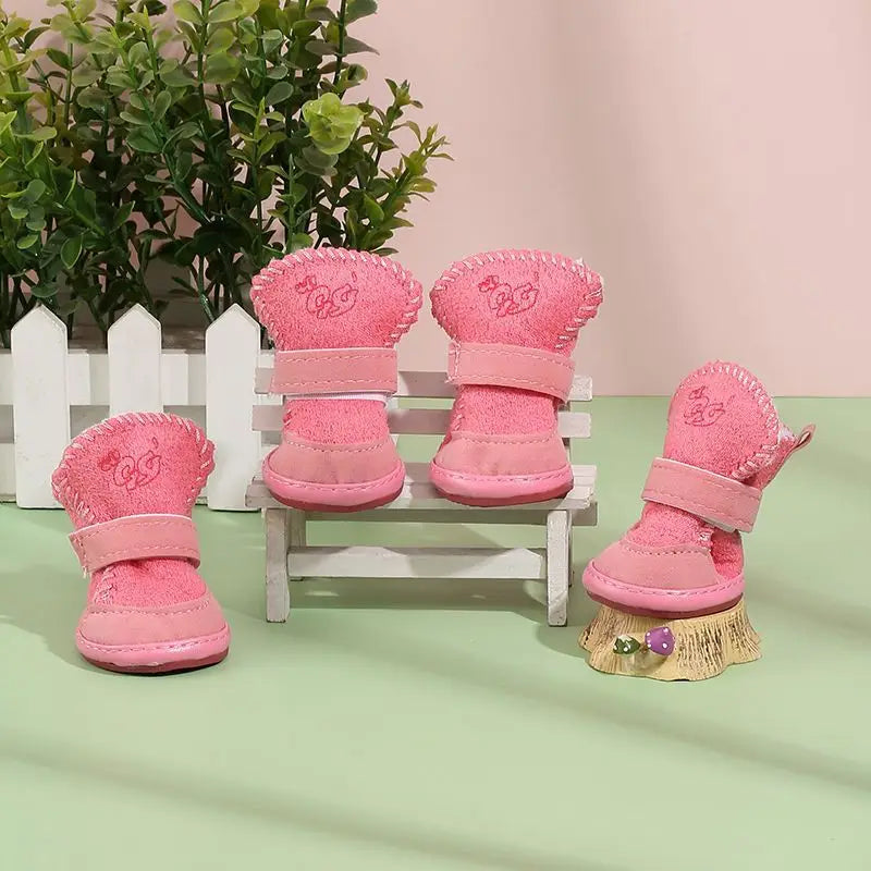Plush Dog Snow Boots - 100% Cotton Warm Winter Shoes for Small Dogs