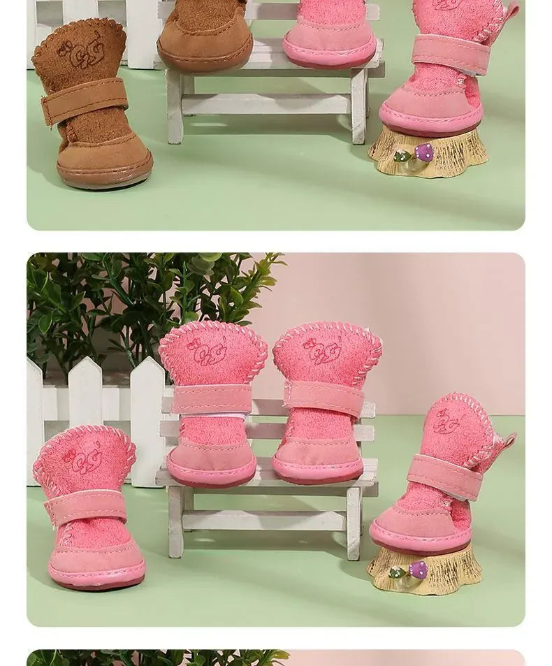 Plush Dog Snow Boots - 100% Cotton Warm Winter Shoes for Small Dogs