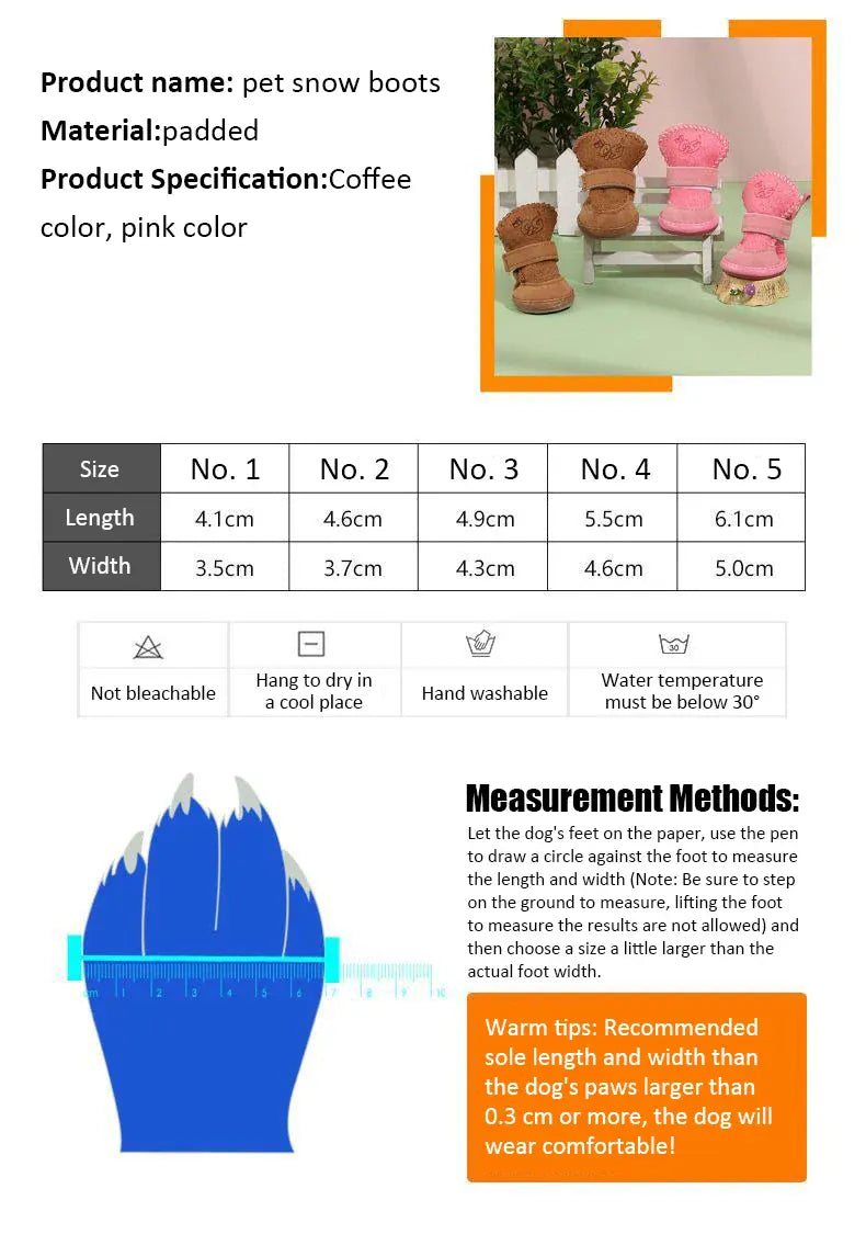 Plush Dog Snow Boots - 100% Cotton Warm Winter Shoes for Small Dogs