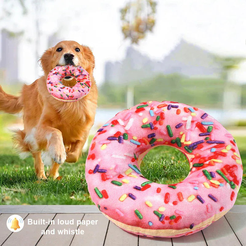 Plush Dog Toy Doughnut & Pizza Shape | Squeaky Chew Toy for Puppies & Dogs | Teeth Cleaning Soft Bite-Resistant Pet Toy