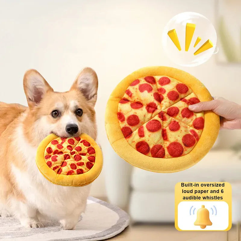 Plush Dog Toy Doughnut & Pizza Shape | Squeaky Chew Toy for Puppies & Dogs | Teeth Cleaning Soft Bite-Resistant Pet Toy
