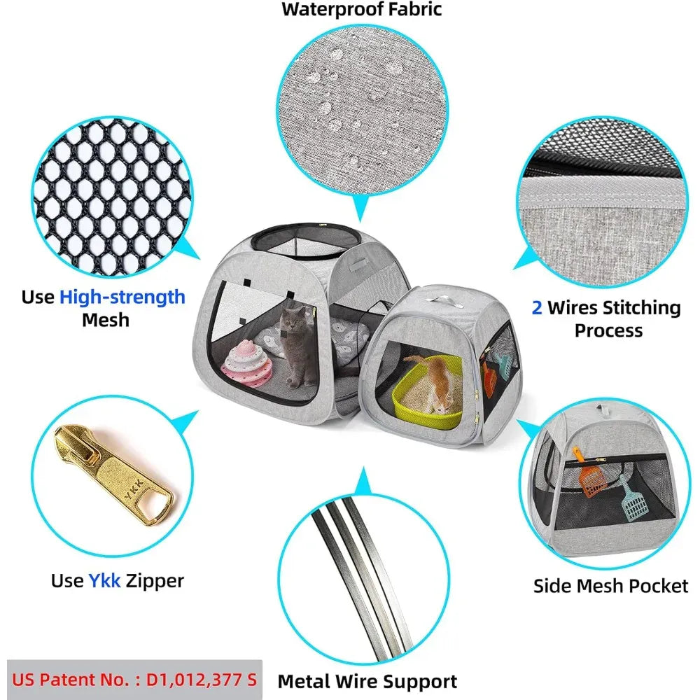 Portable Cat Playpen Tent – Trapezoidal Foldable Pet Playpen for Indoor & Outdoor Use