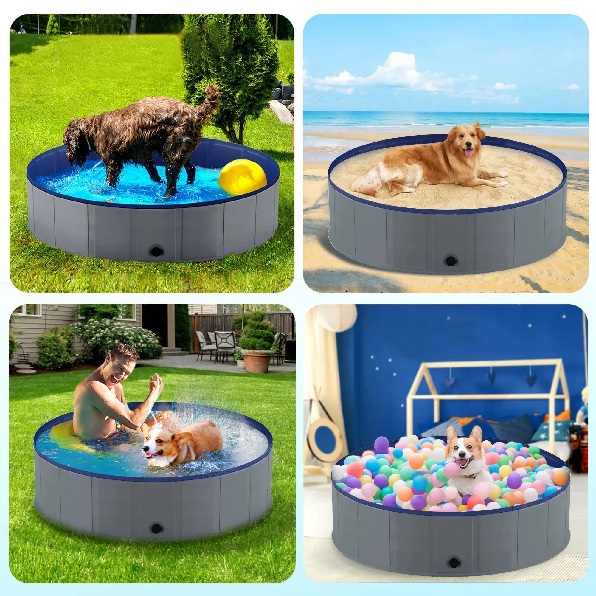 Portable Dog Pool, Foldable Pet Swimming Tub, Anti-Slip Collapsible Pet Bathtub, Hard Plastic Bath Pool for Pets Dogs and Cats