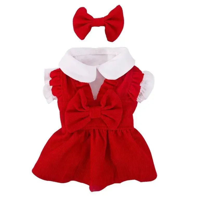 Princess Bow Dress Set - Winter Corduroy Dog Dress with Bow Clip