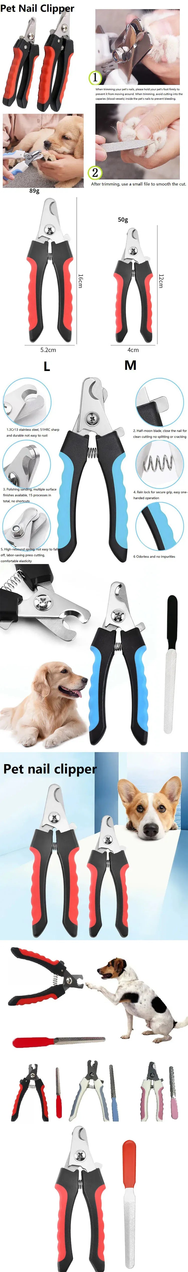 Professional Pet Nail Clippers for Dogs & Cats - Safety Stainless Steel Nail Trimmer with Quick Lock, Non-Slip Grip for Small to Large Breeds