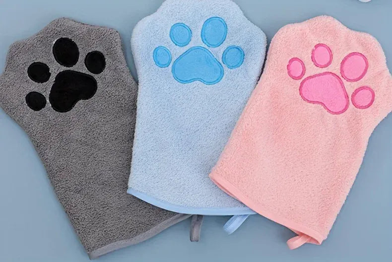 Quick-Dry Pet Bath Gloves – Absorbent Dog & Cat Drying Gloves with Paw Print Design