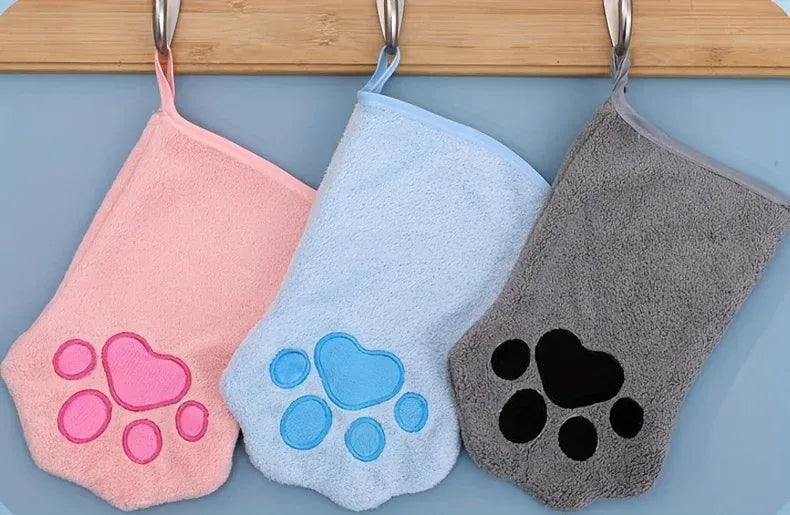 Quick-Dry Pet Bath Gloves – Absorbent Dog & Cat Drying Gloves with Paw Print Design
