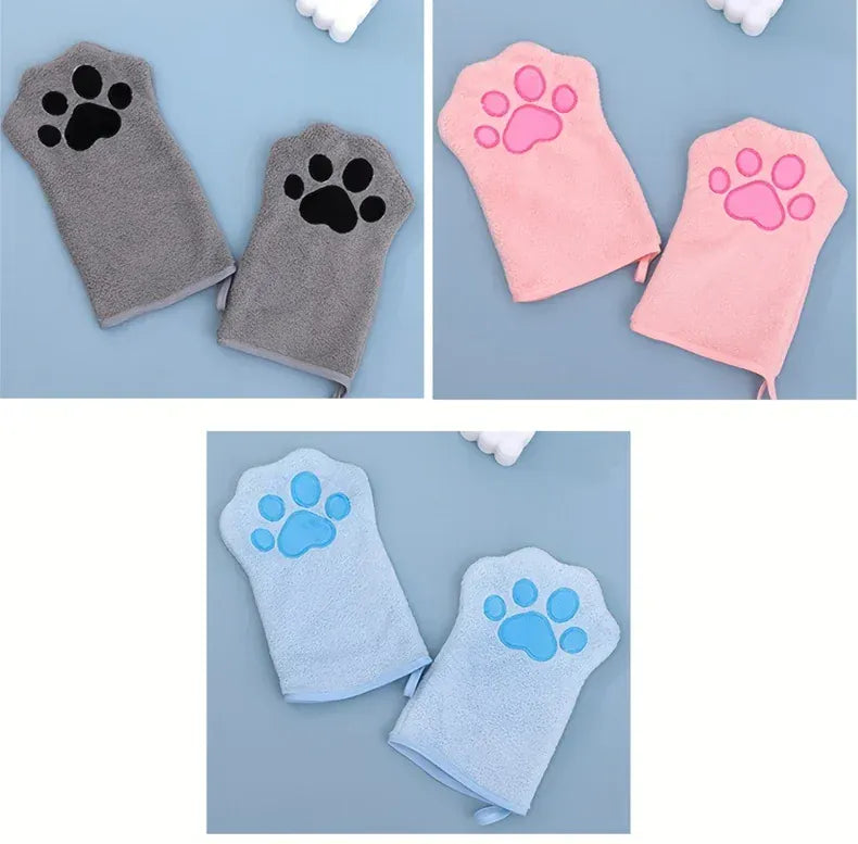 Quick-Dry Pet Bath Gloves – Absorbent Dog & Cat Drying Gloves with Paw Print Design