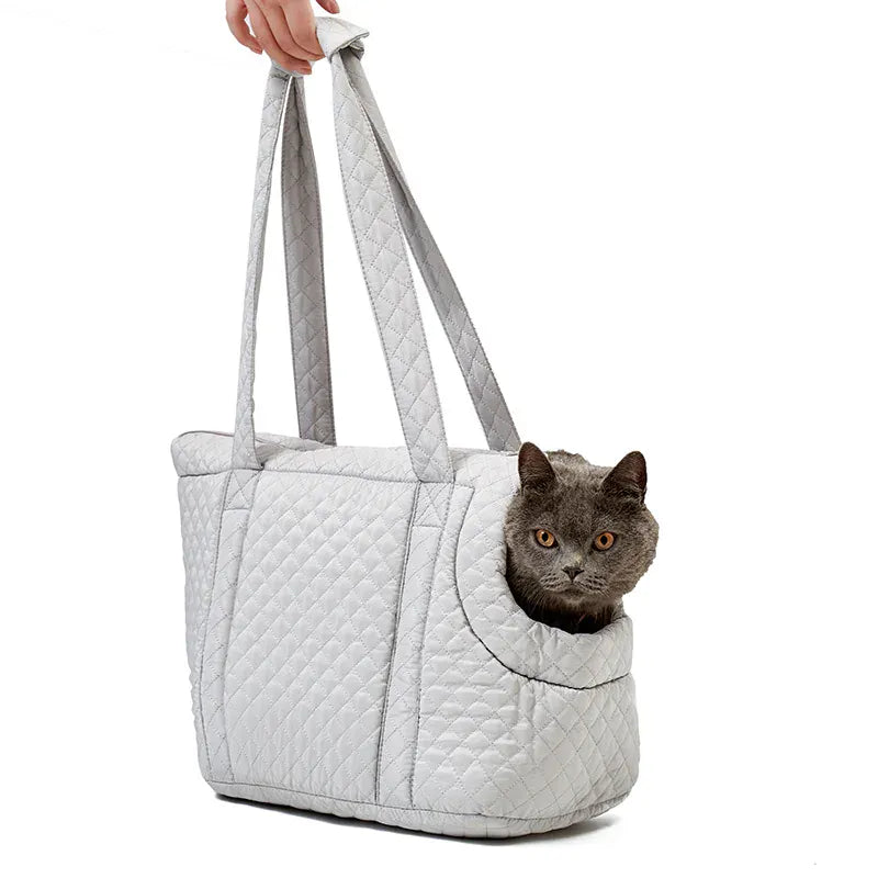 Quilted Pet Handbag - Ultra-Light Single Shoulder Cat Carrier Bag, Winter Cotton Pet Carrying Sling for Small Dogs & Cats