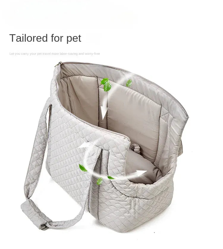Quilted Pet Handbag - Ultra-Light Single Shoulder Cat Carrier Bag, Winter Cotton Pet Carrying Sling for Small Dogs & Cats
