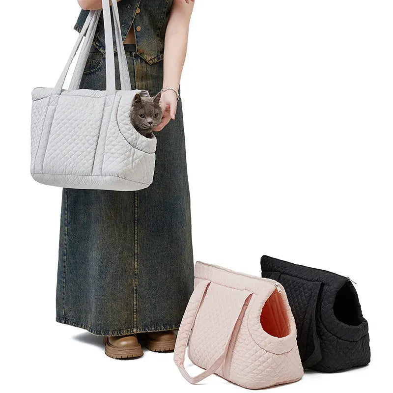 Quilted Pet Handbag - Ultra-Light Single Shoulder Cat Carrier Bag, Winter Cotton Pet Carrying Sling for Small Dogs & Cats