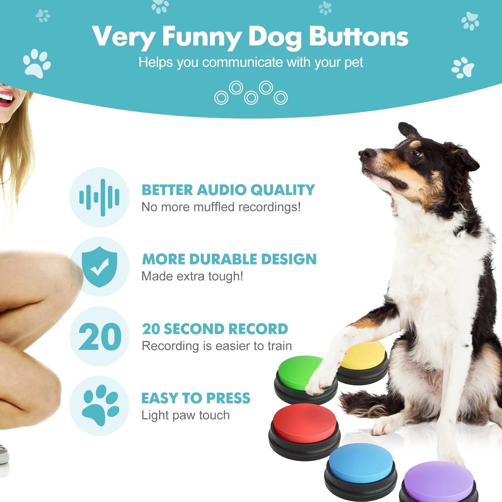 Recordable Talking Buttons for Dogs & Cats - 30s Voice Training Communication Kit