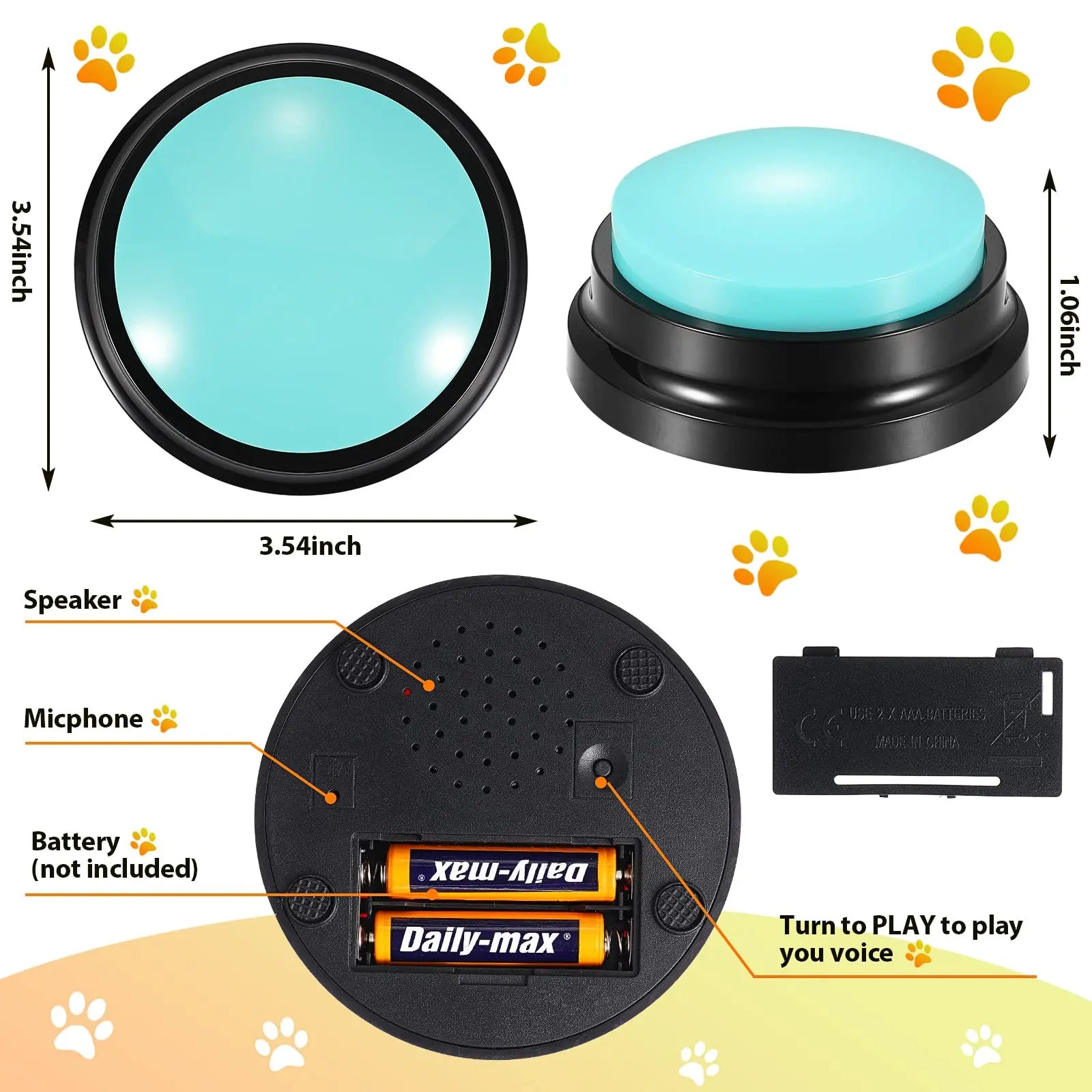 Recordable Talking Buttons for Dogs & Cats - 30s Voice Training Communication Kit