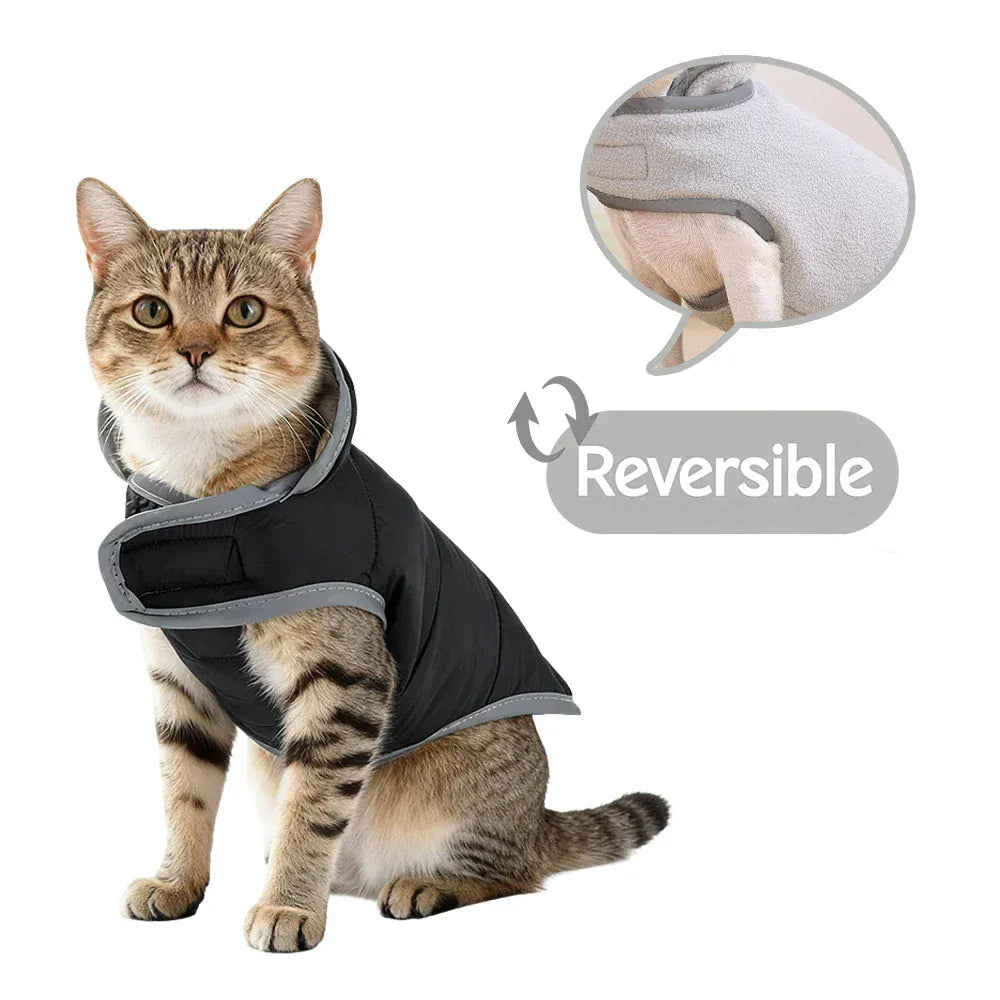 Reflective Pet Clothes | Reversible Kitten Jacket & Winter Fleece Coat | Warm Cat Costume for Small Cats & Sphynx