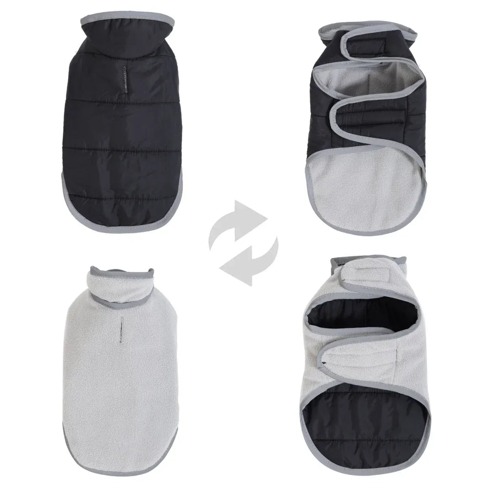 Reversible Fleece Pet Jacket - Waterproof Coat with Leash Hole & Reflective Strips
