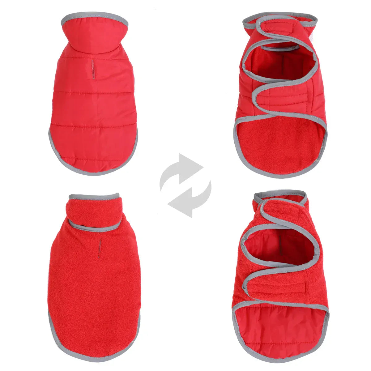 Reversible Fleece Pet Jacket - Waterproof Coat with Leash Hole & Reflective Strips