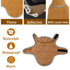 Reversible Fleece Pet Jacket - Waterproof Coat with Leash Hole & Reflective Strips
