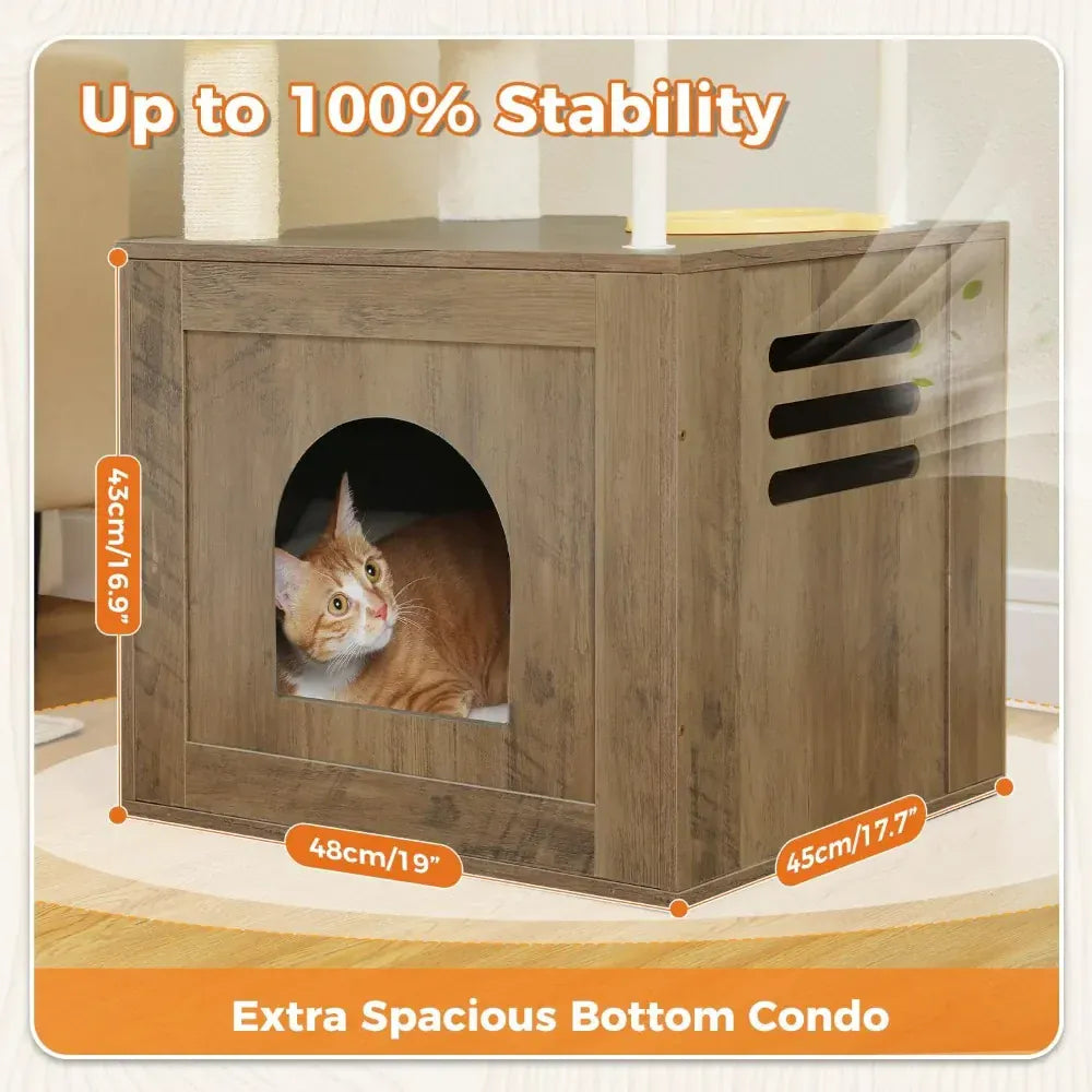 Road Large Cat Tree with Food Station - 74.8" Multi-Level Cat Tower with Condos & Hammocks