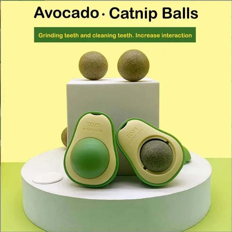 Rotatable Catnip Ball Toy with Wall Sucker - Interactive Lick Treat Avocado Toy with Catnip, Smart Play for Indoor Cats