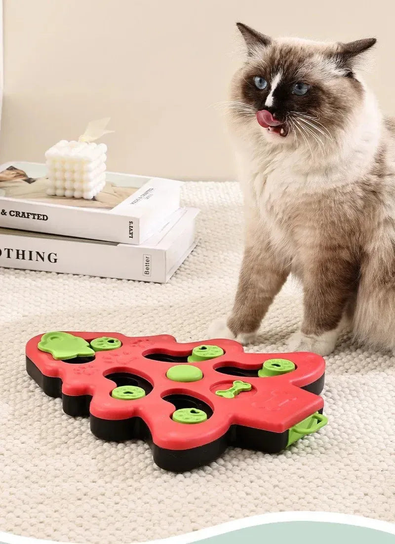 Rotating Bone & Sliding Module Pet Puzzle Toy | Anti-Slip Base | Mental Stimulation for Cats & Dogs | Interactive Green & Red Game