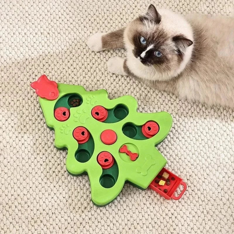 Rotating Bone & Sliding Module Pet Puzzle Toy | Anti-Slip Base | Mental Stimulation for Cats & Dogs | Interactive Green & Red Game