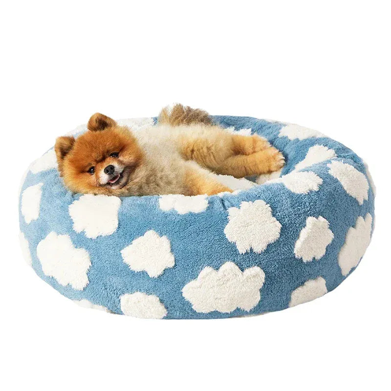 Round Plush Dog Bed - Winter Warm Cat Sleeping Nest with Raised Rim