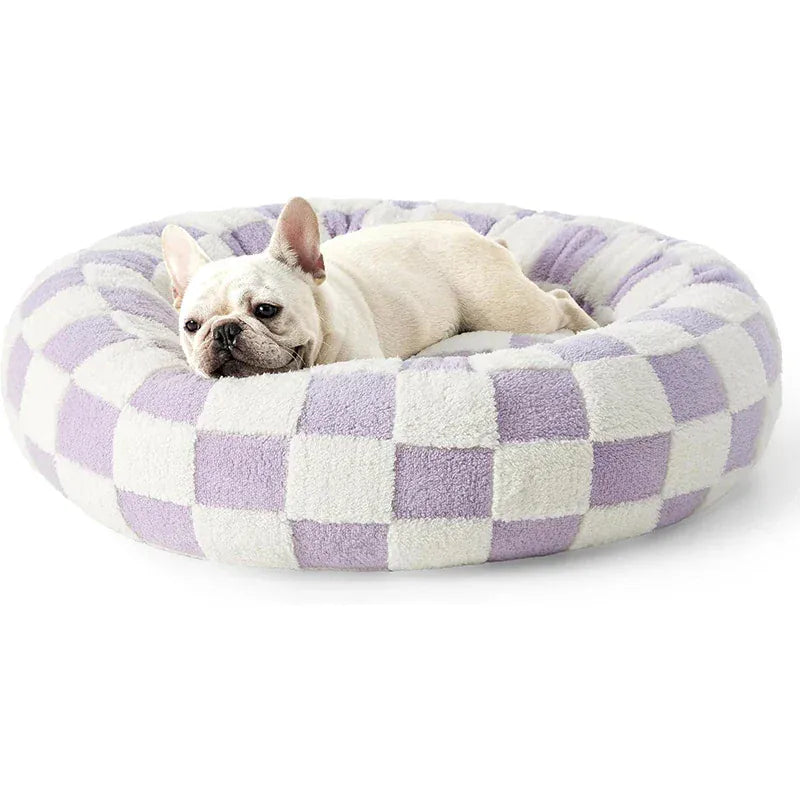 Round Plush Dog Bed - Winter Warm Cat Sleeping Nest with Raised Rim